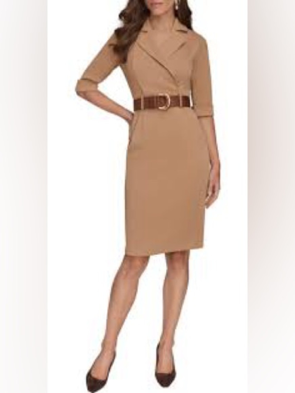 Donna Karan Camel Belted Midi Dress
